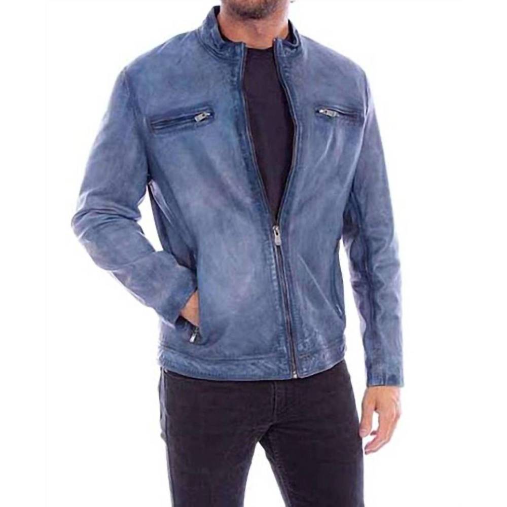 NEW SCULLY men's slim-fit denim soft leather jacket in denim